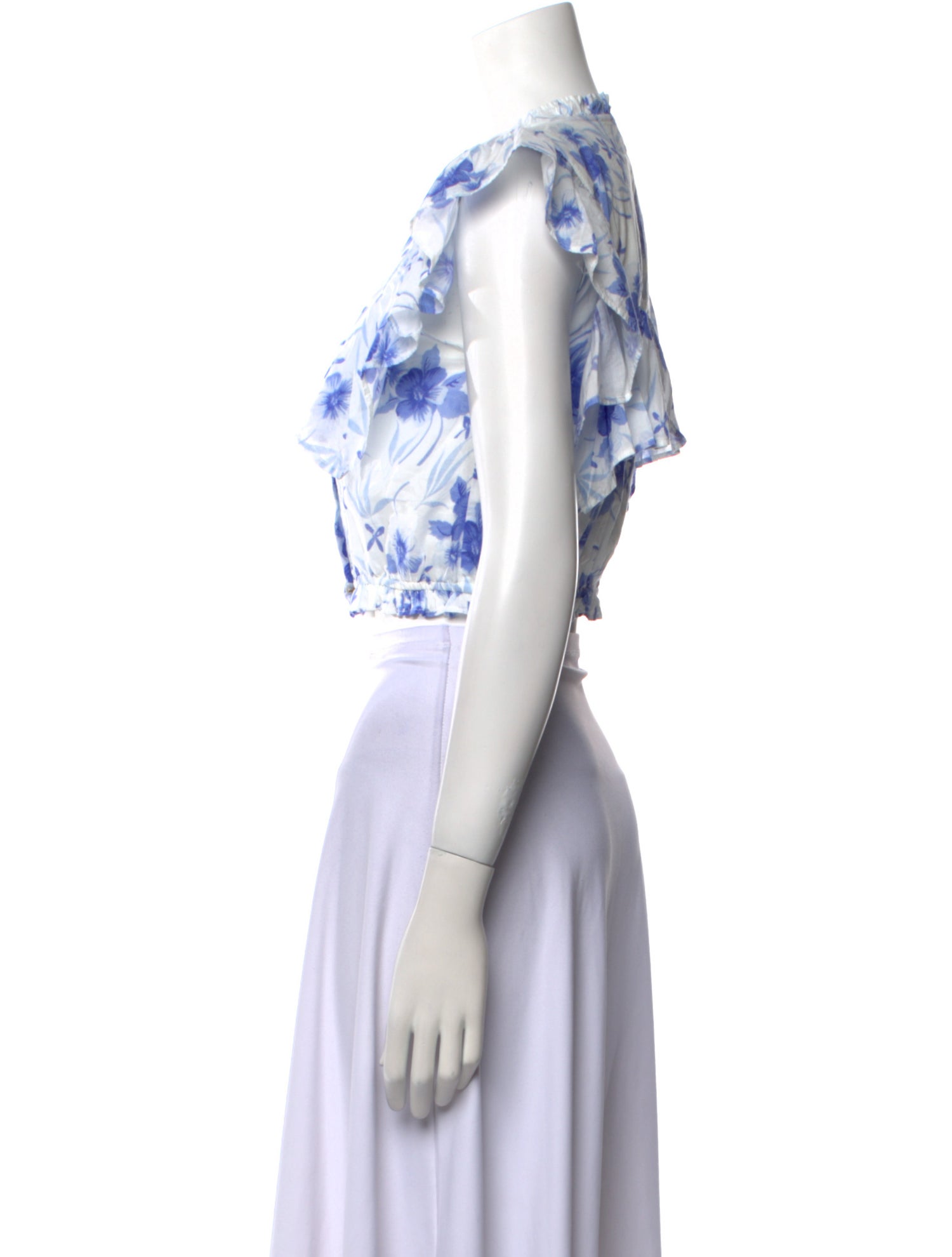 LoveShackFancy Floral Print Bateau Neckline Crop Top