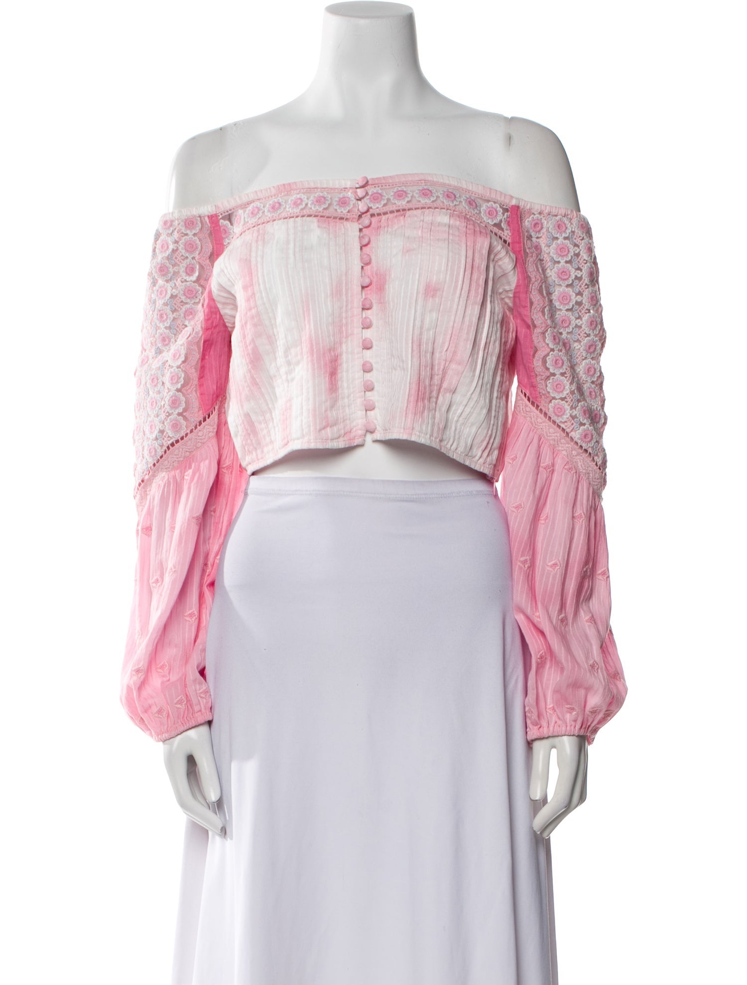 LoveShackFancy Floral Print Off-The-Shoulder Crop Top