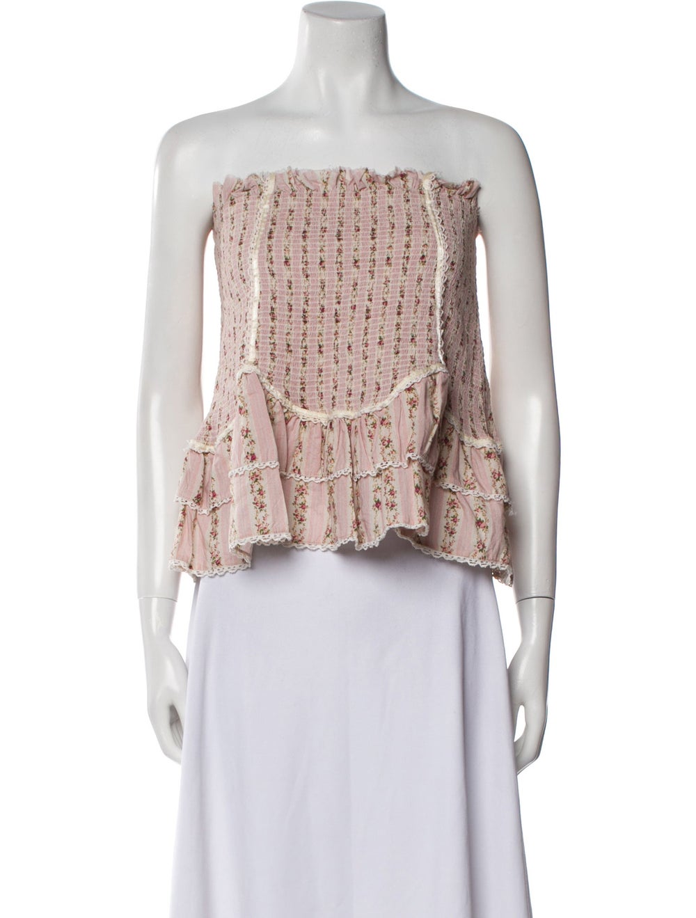 LoveShackFancy Crop Top Printed Ruffle Embellishm… - image 1