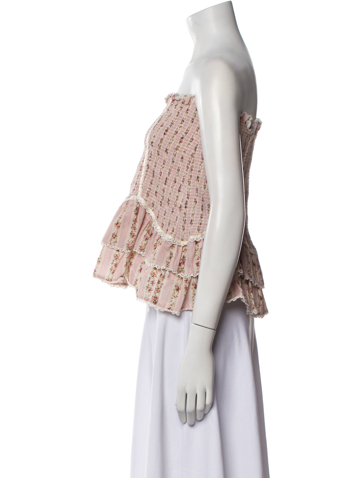 LoveShackFancy Printed Strapless Crop Top