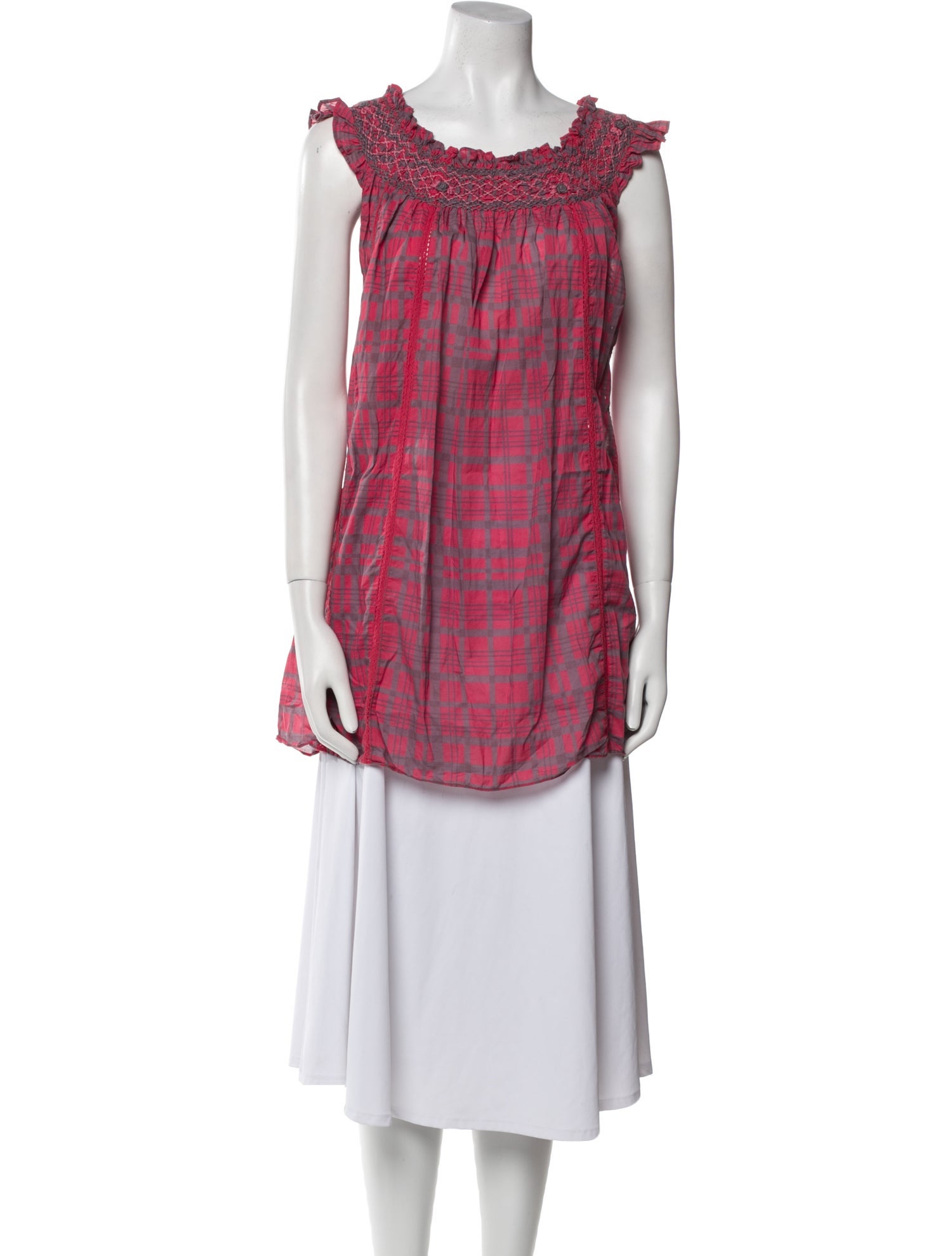 LoveShackFancy Plaid Print Scoop Neck Tunic