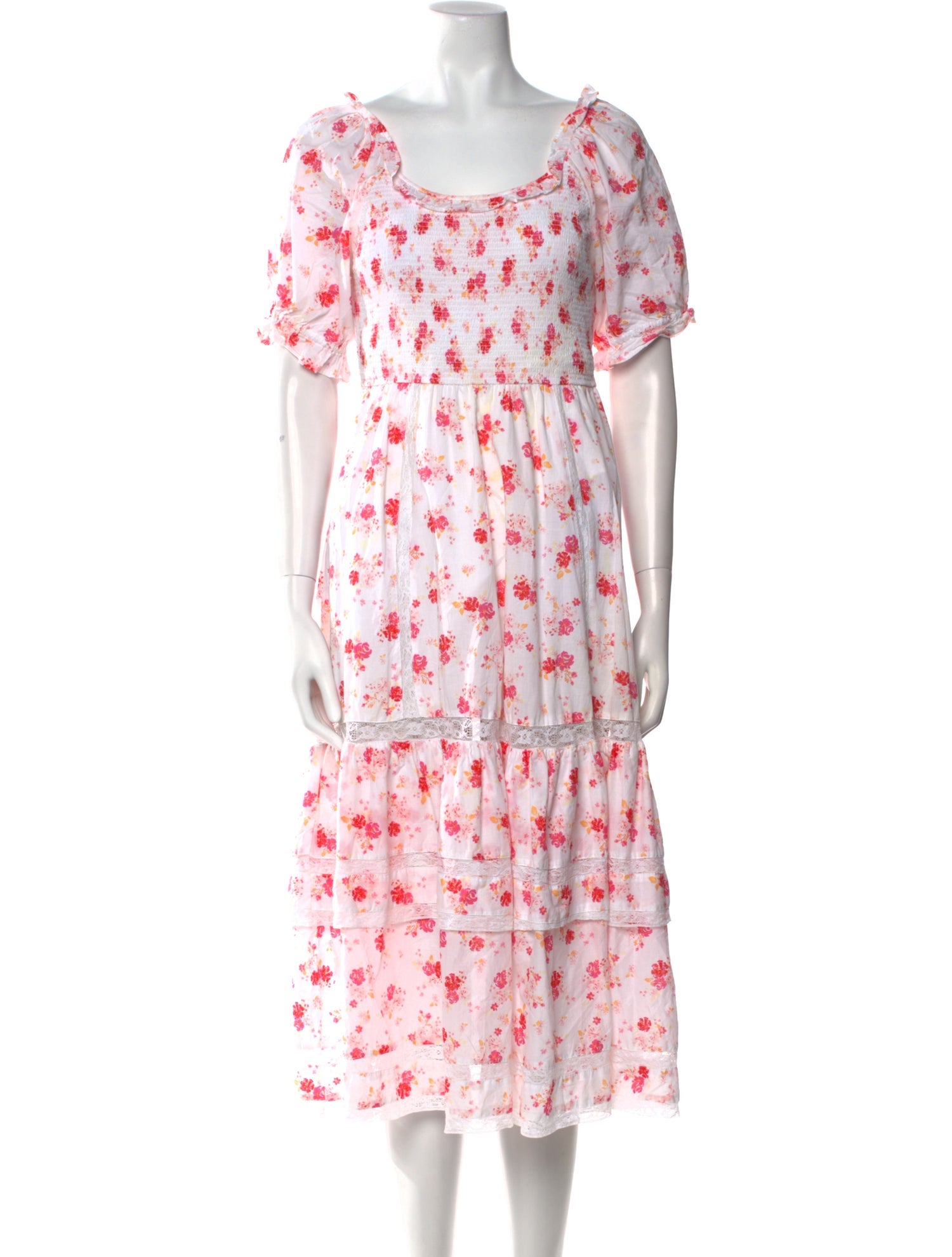 LoveShackFancy Floral Print Midi Length Dress