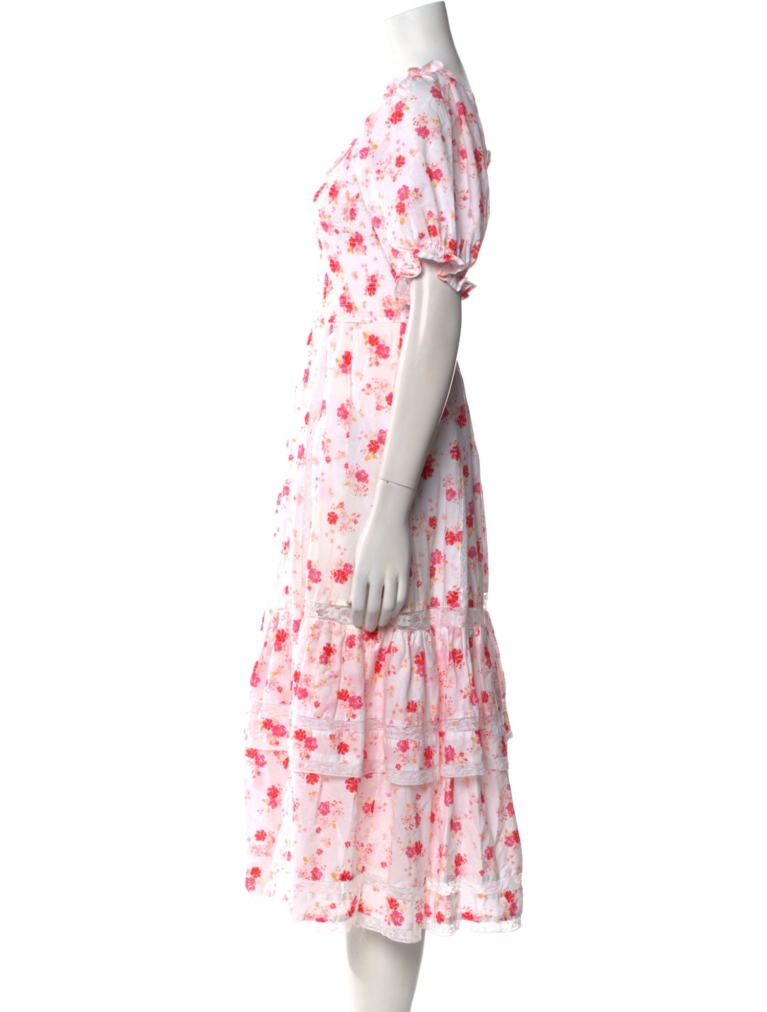 LoveShackFancy Floral Print Midi Length Dress