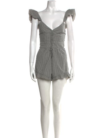 LoveShackFancy Plaid Print Plunge Neckline Romper