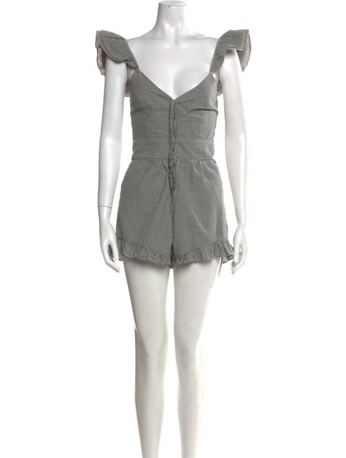 LoveShackFancy Plaid Print Plunge Neckline Romper