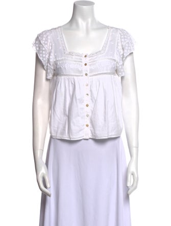 LoveShackFancy Square Neckline Short Sleeve Crop Top