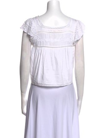 LoveShackFancy Square Neckline Short Sleeve Crop Top