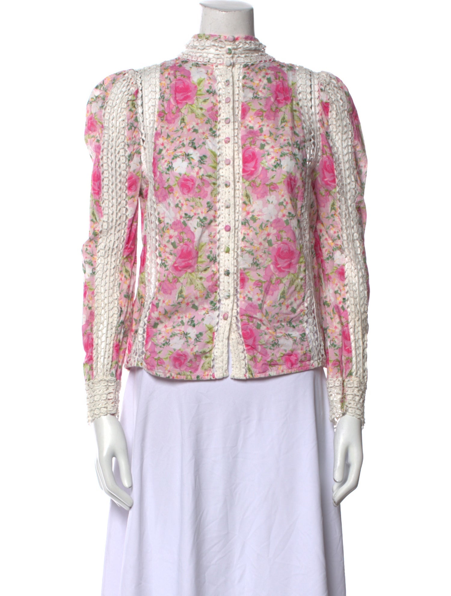 LoveShackFancy Floral Print Mock Neck Blouse