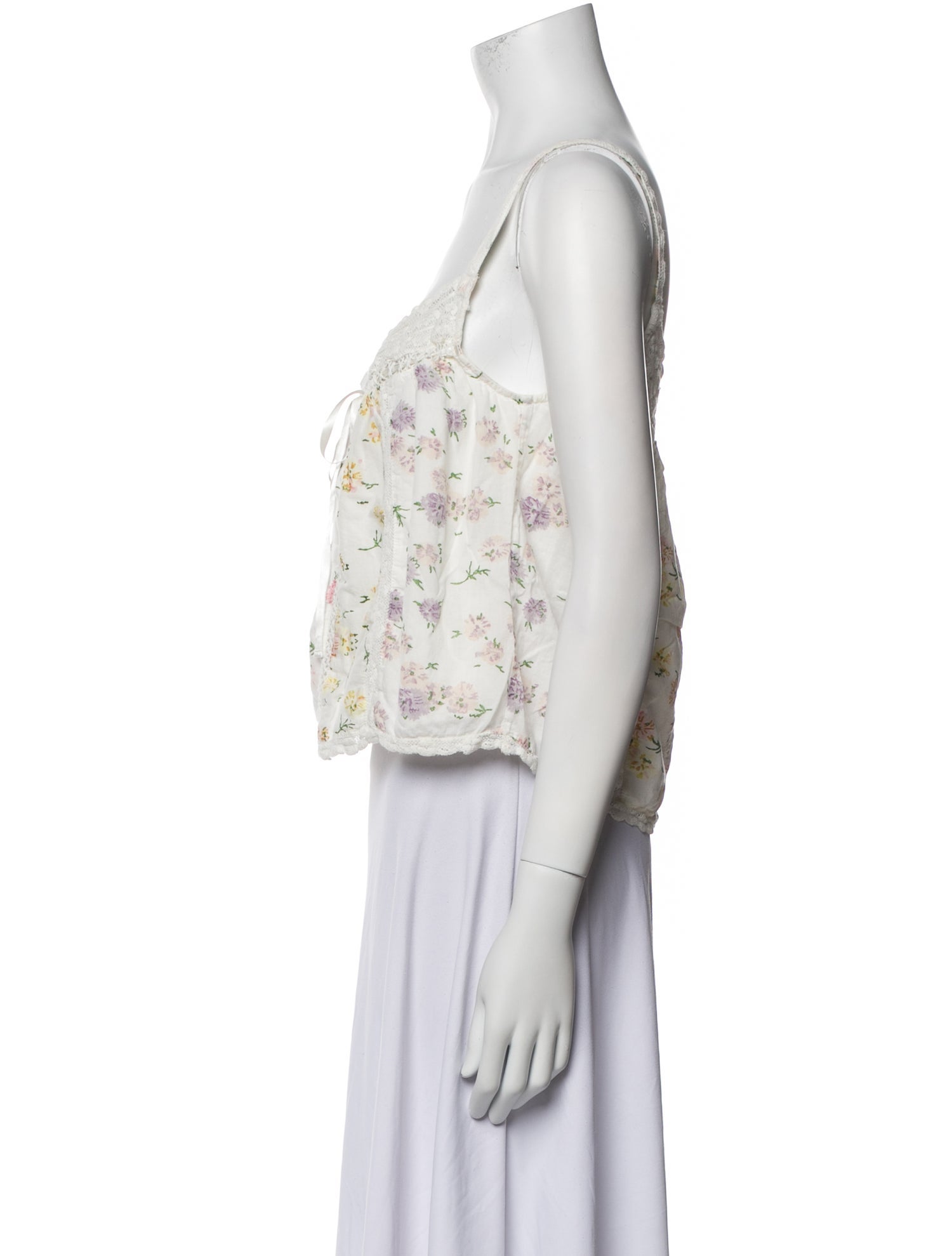 LoveShackFancy Floral Print Square Neckline Crop Top