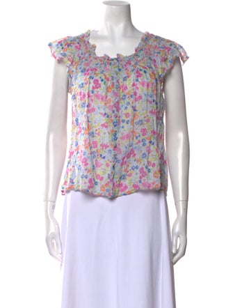 LoveShackFancy Floral Print Square Neckline Top