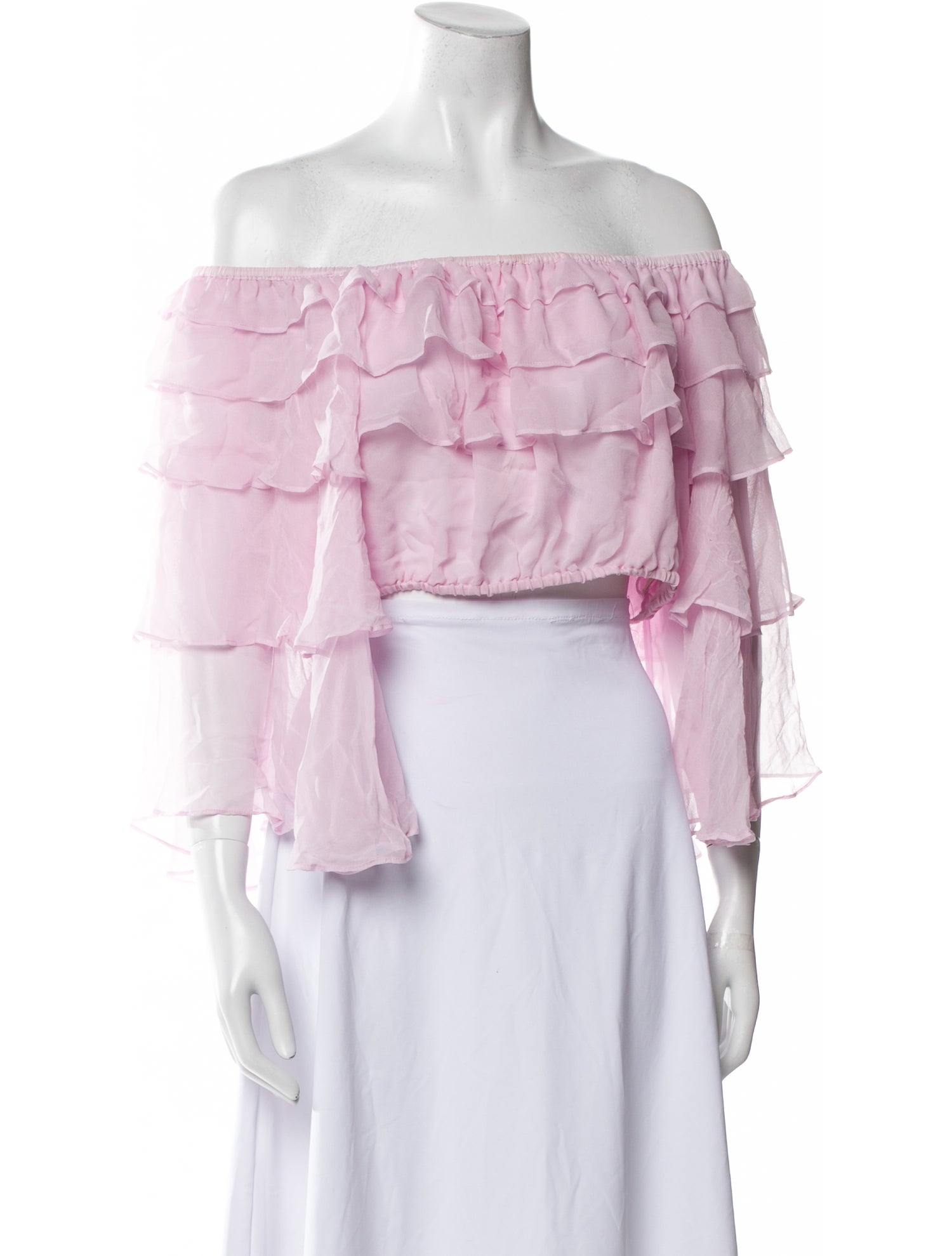 LoveShackFancy Silk Off-The-Shoulder Crop Top