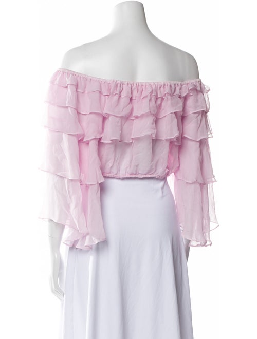 LoveShackFancy Silk Off-The-Shoulder Crop Top