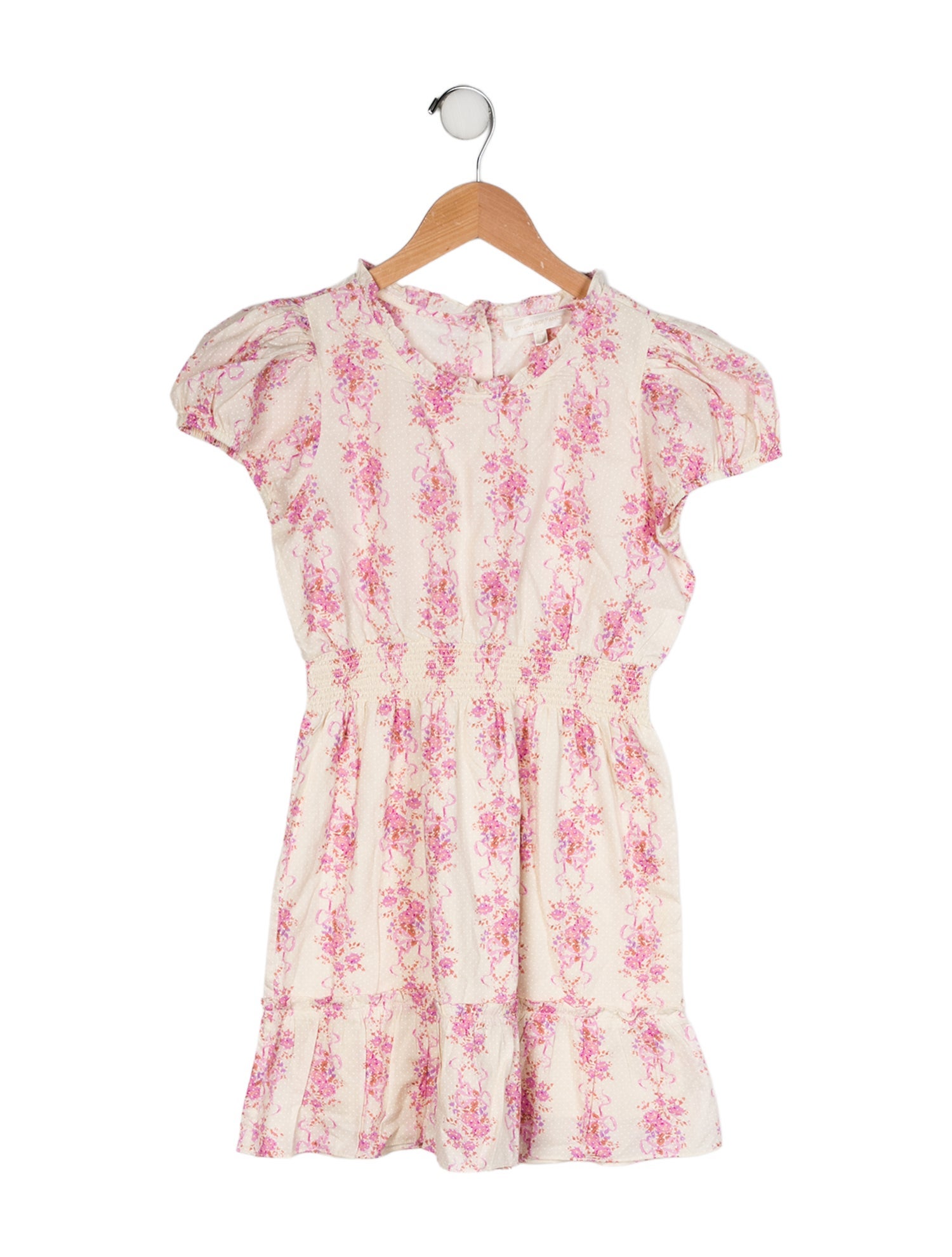 LoveShackFancy Girls' Floral Printed Short Sleeve Dress
