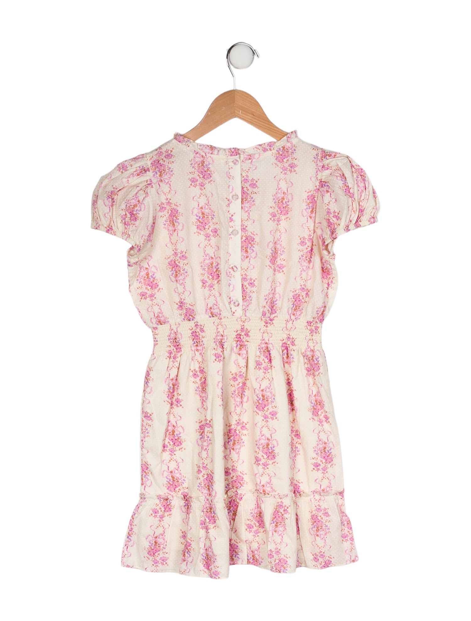LoveShackFancy Girls' Floral Printed Short Sleeve Dress