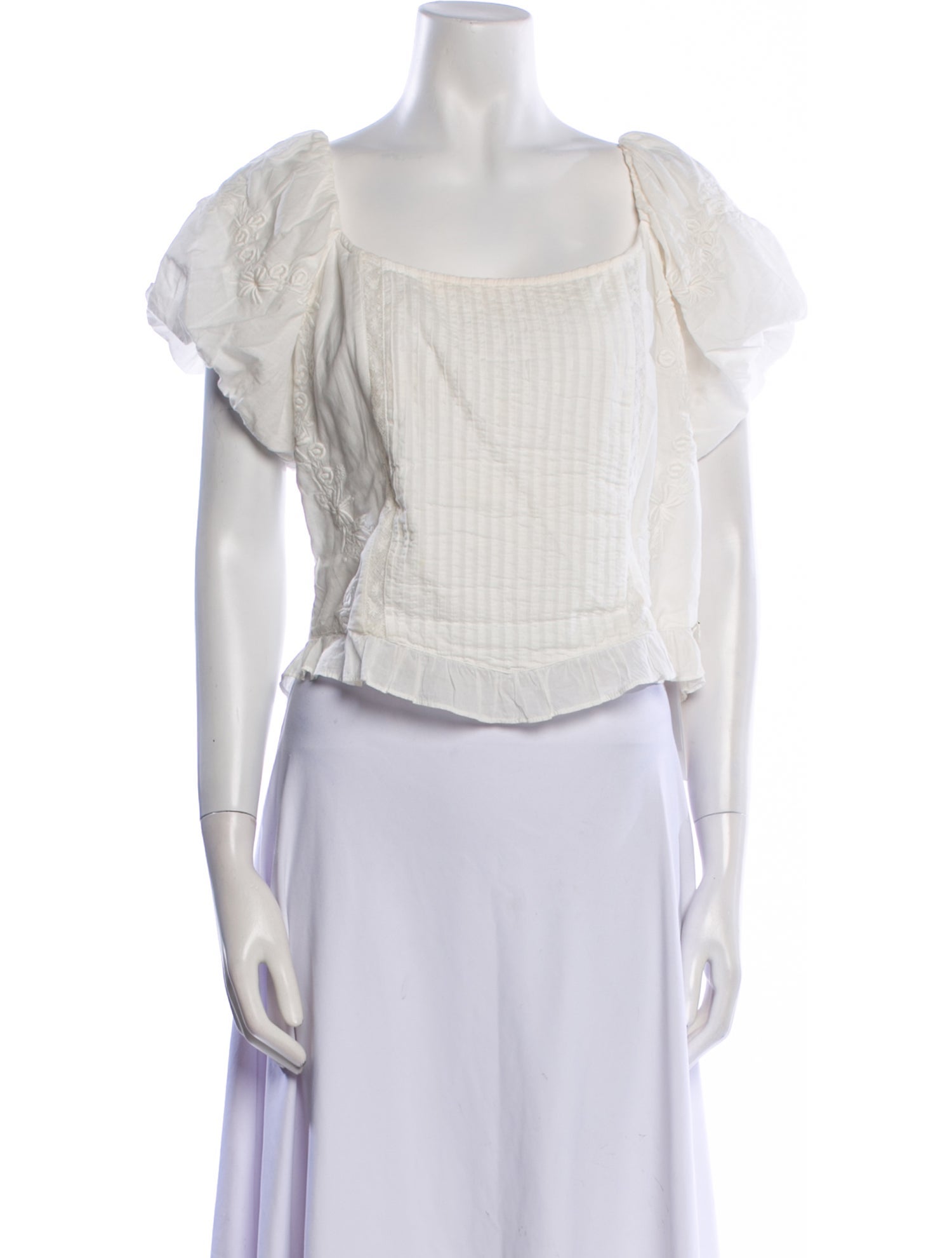 LoveShackFancy Square Neckline Short Sleeve Crop Top