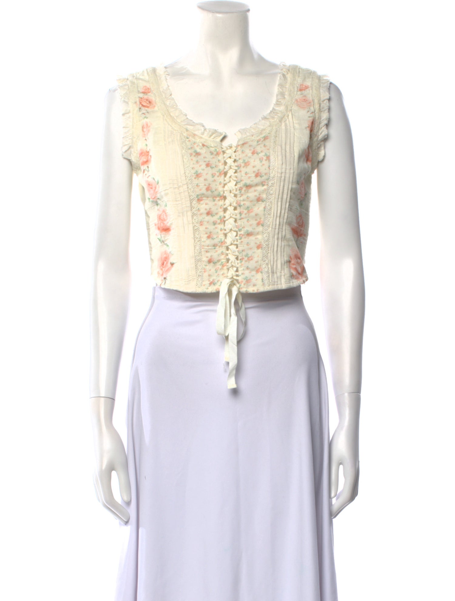 LoveShackFancy Floral Print Scoop Neck Crop Top w/ Tags