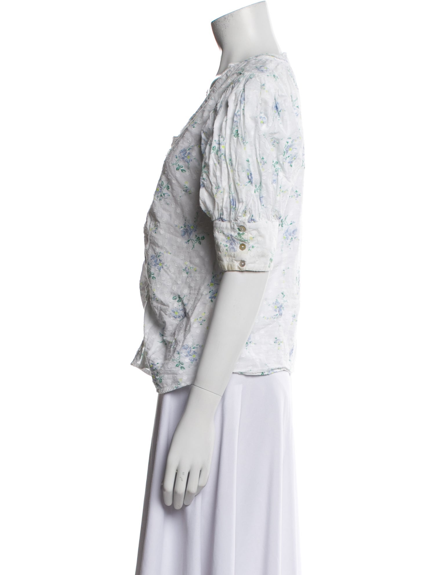 LoveShackFancy Floral Print V-Neck Button-Up Top