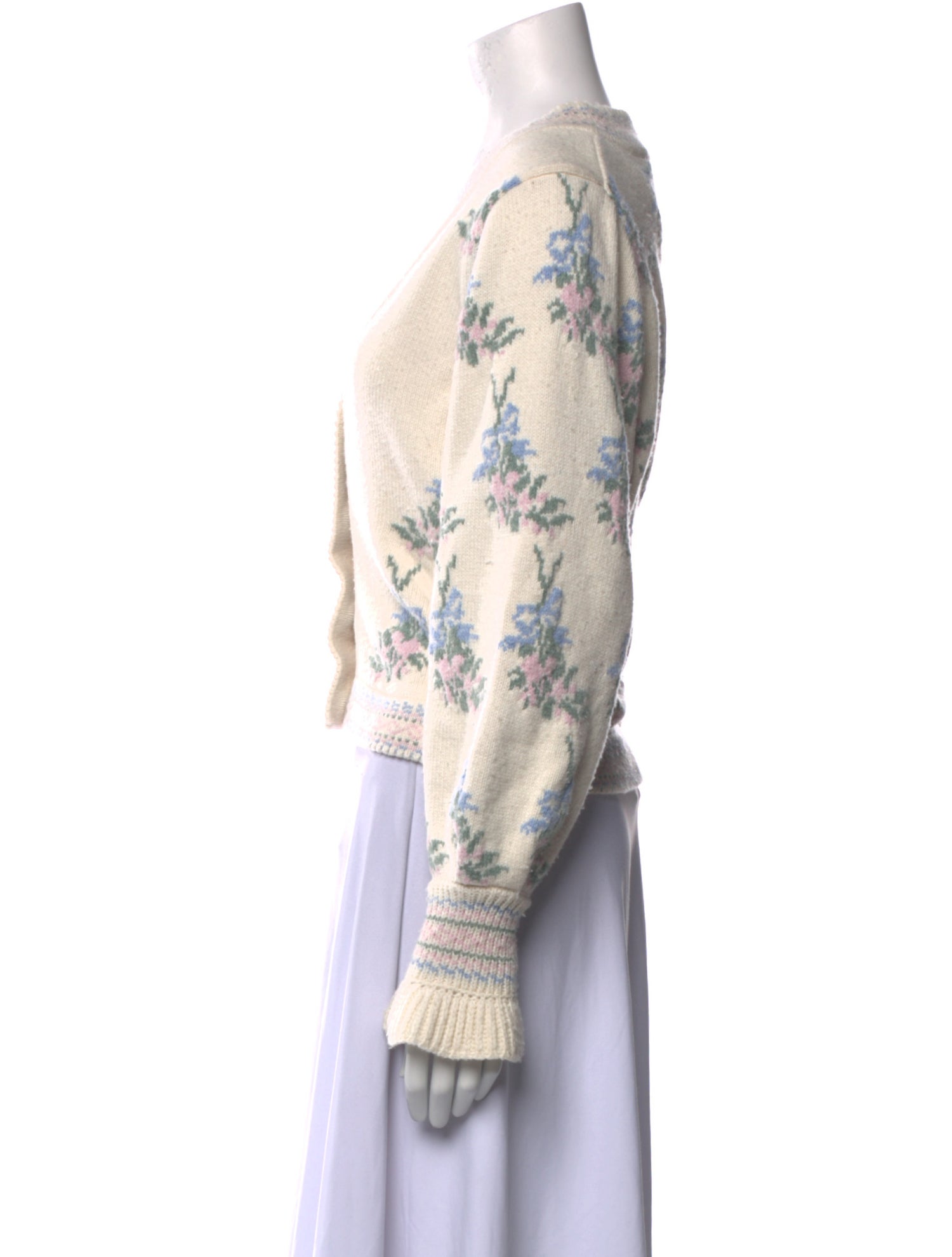 LoveShackFancy Floral Print V-Neck Sweater