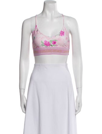 LoveShackFancy Floral Print Scoop Neck Crop Top