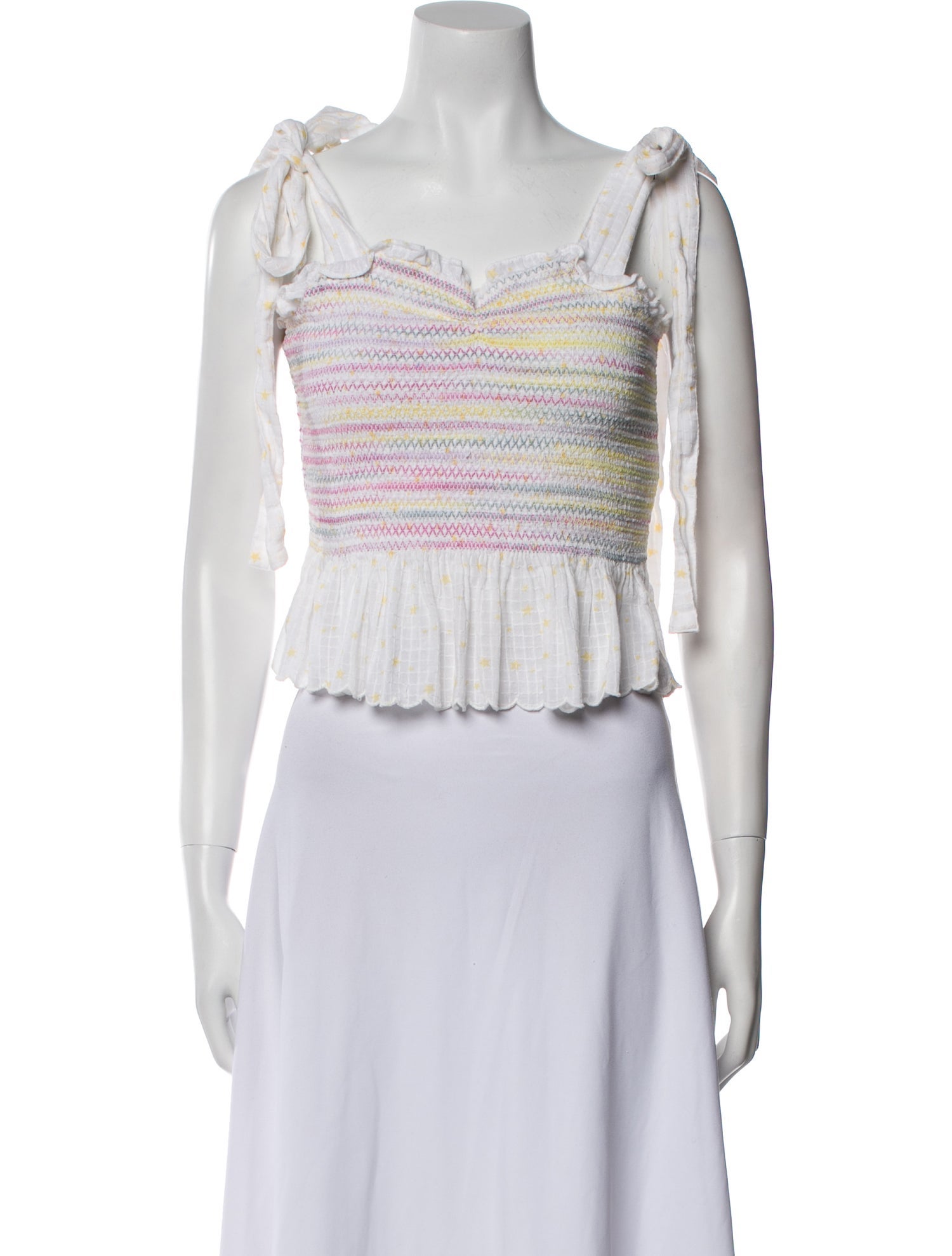 LoveShackFancy Striped Square Neckline Crop Top