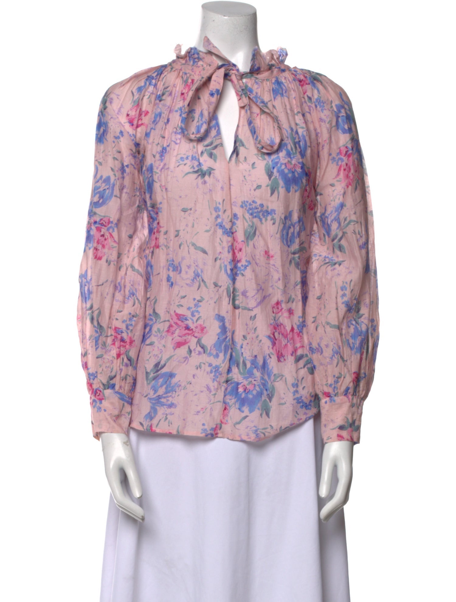 LoveShackFancy Floral Print Mock Neck Blouse