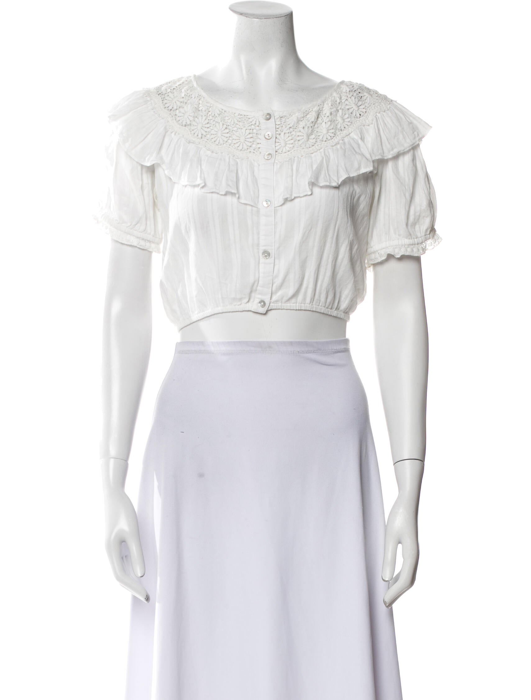 LoveShackFancy Off-The-Shoulder Short Sleeve Crop Top