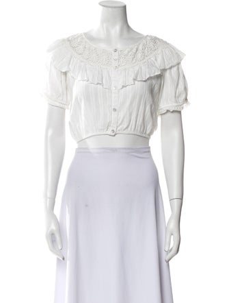 LoveShackFancy Off-The-Shoulder Short Sleeve Crop Top