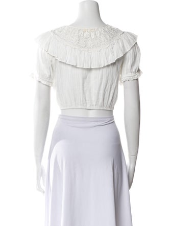 LoveShackFancy Off-The-Shoulder Short Sleeve Crop Top