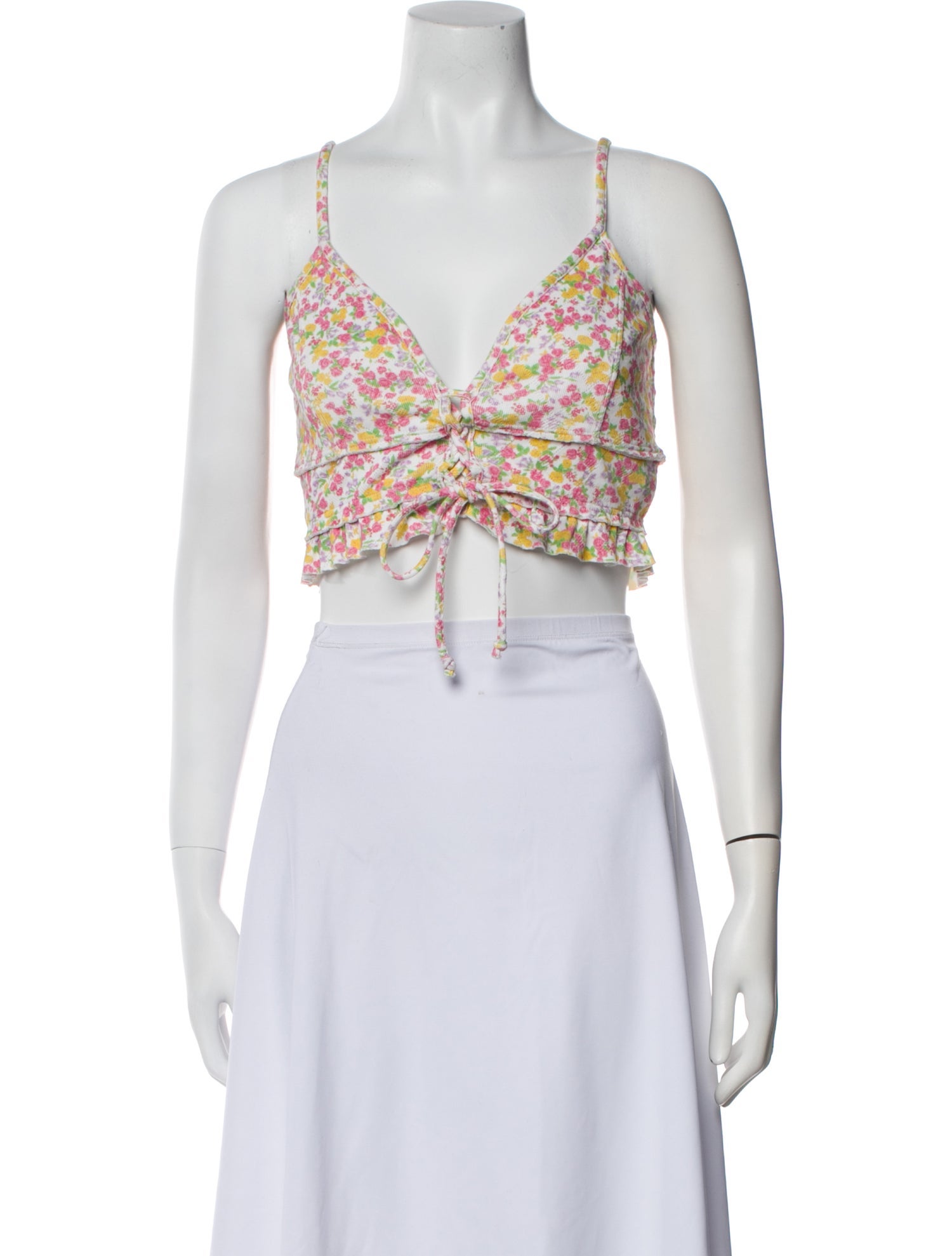LoveShackFancy Floral Print Square Neckline Crop Top