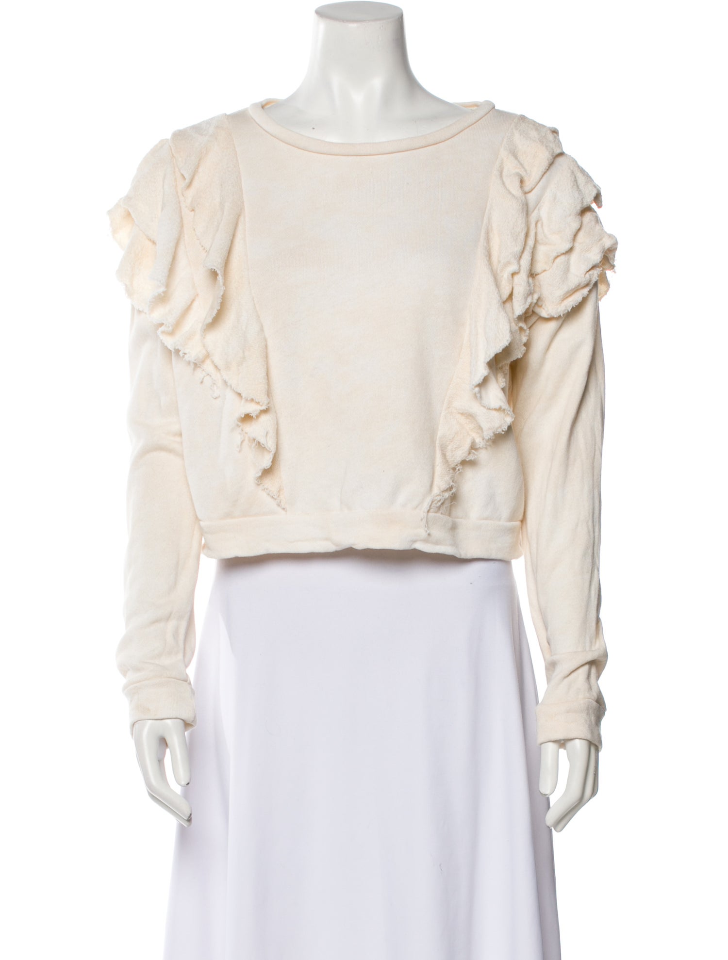 LoveShackFancy Bateau Neckline Long Sleeve Crop Top