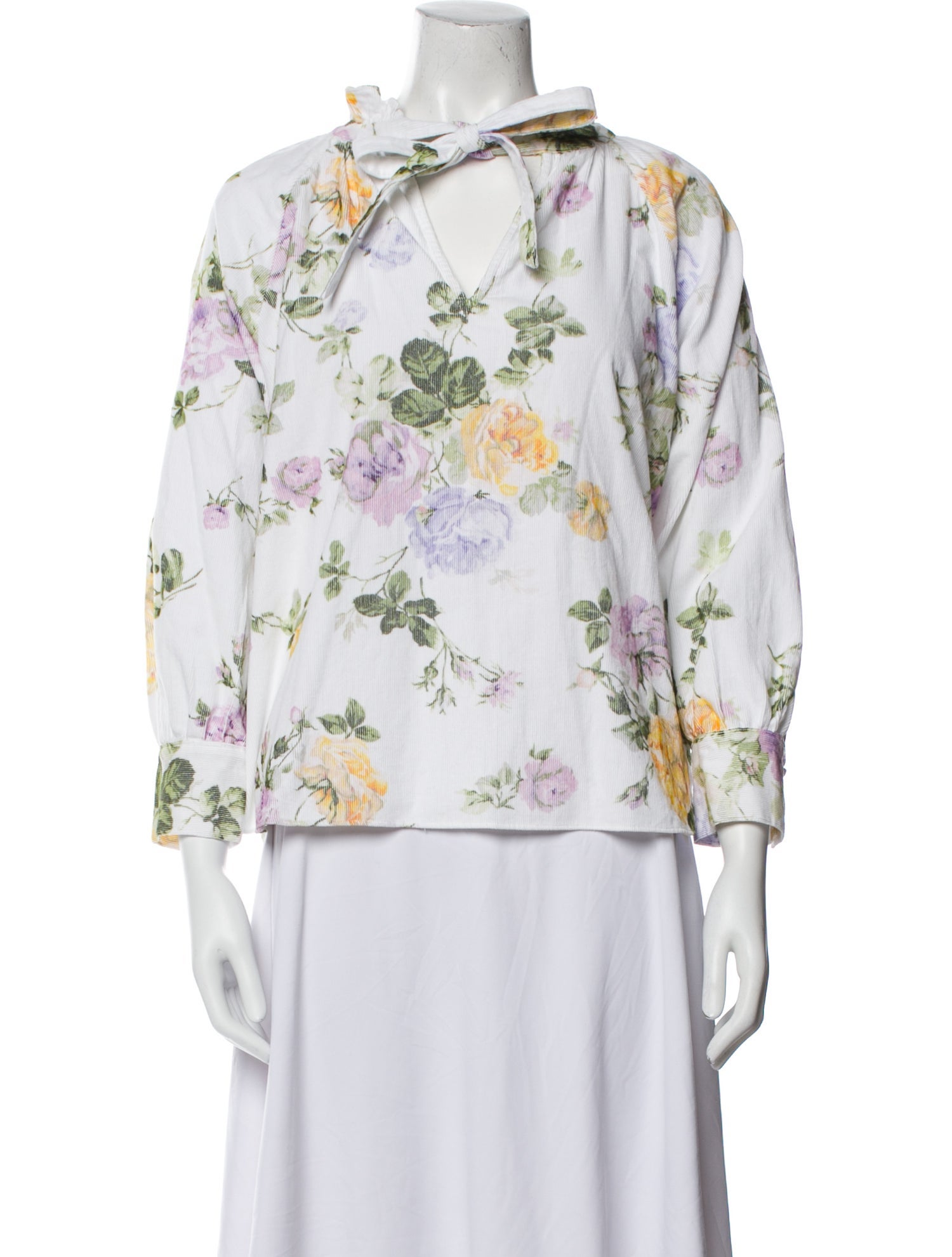 LoveShackFancy Floral Print Crew Neck Blouse