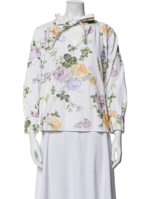 LoveShackFancy Floral Print Crew Neck Blouse