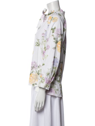 LoveShackFancy Floral Print Crew Neck Blouse