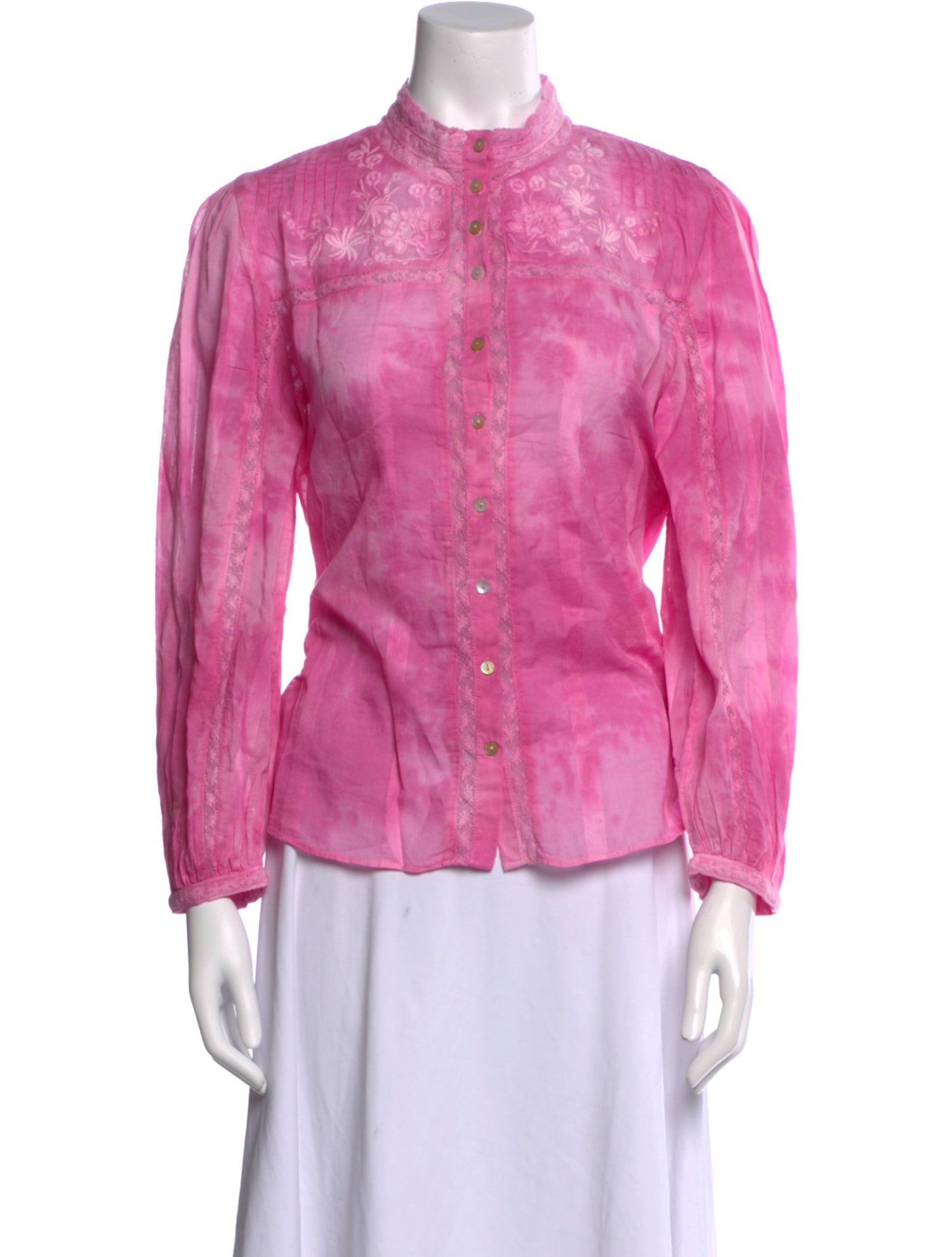 LoveShackFancy Mock Neck Long Sleeve Button-Up Top w/ Tags