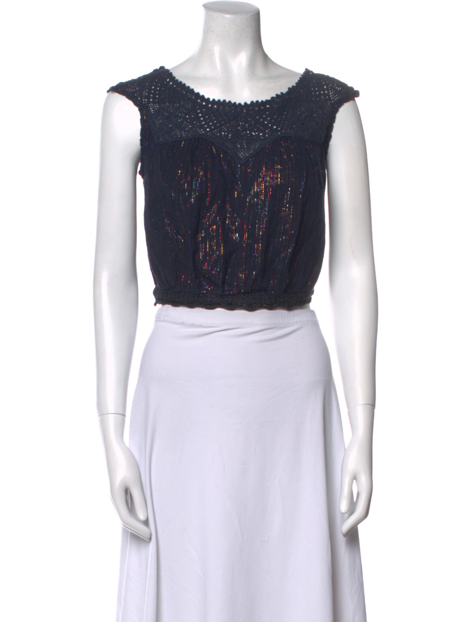 LoveShackFancy Scoop Neck Sleeveless Crop Top