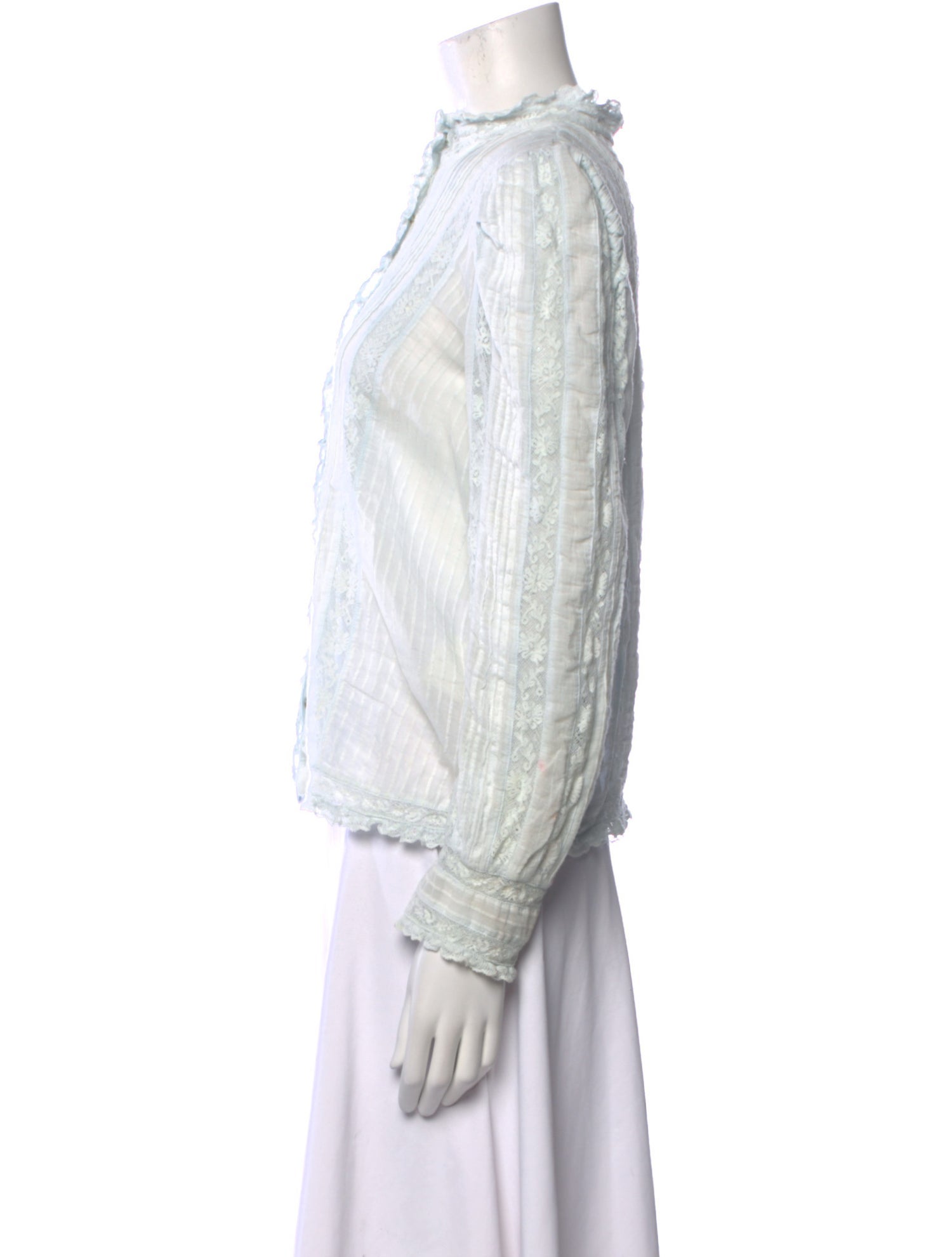 LoveShackFancy Lace Pattern Mock Neck Blouse