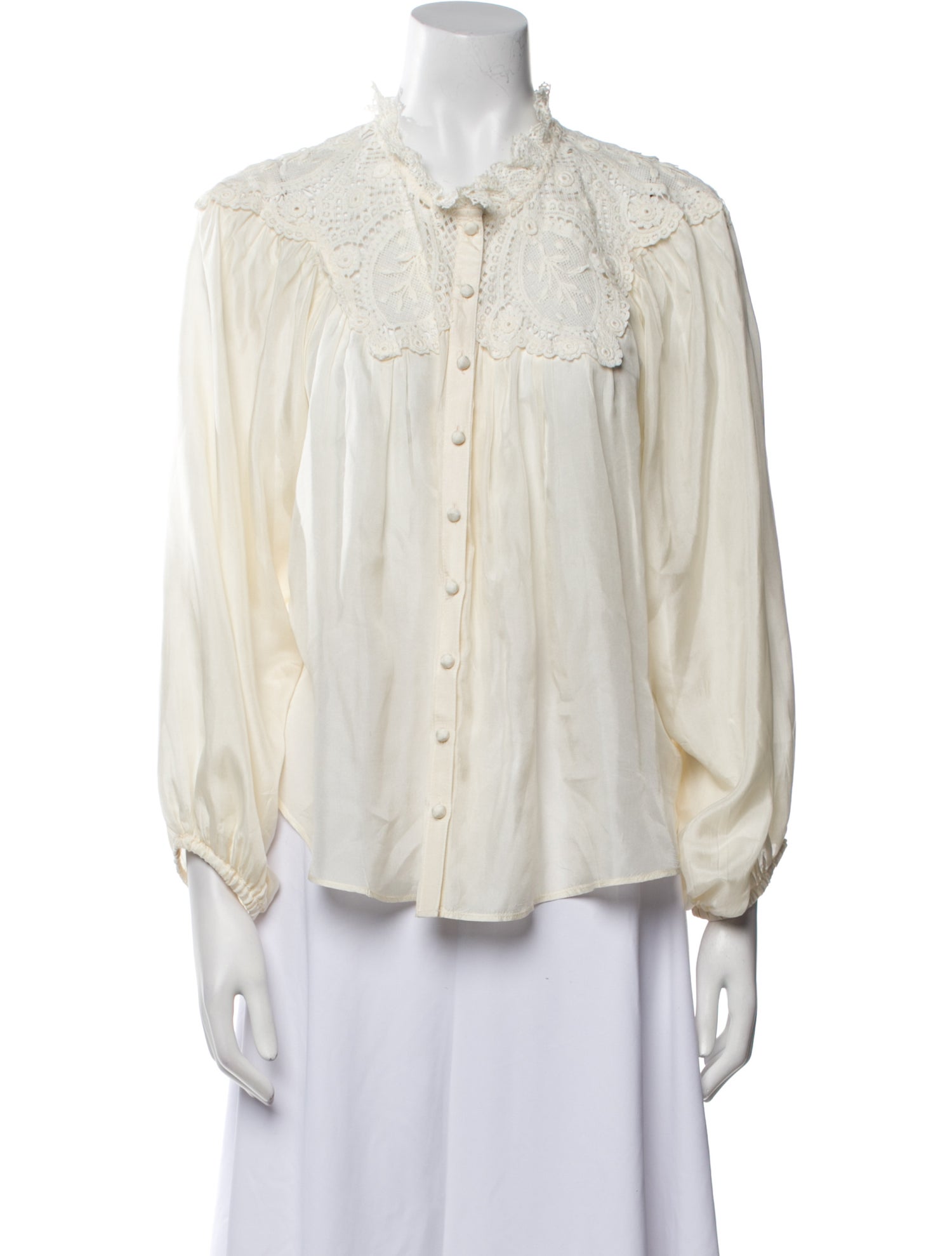 LoveShackFancy Silk Long Sleeve Button-Up Top
