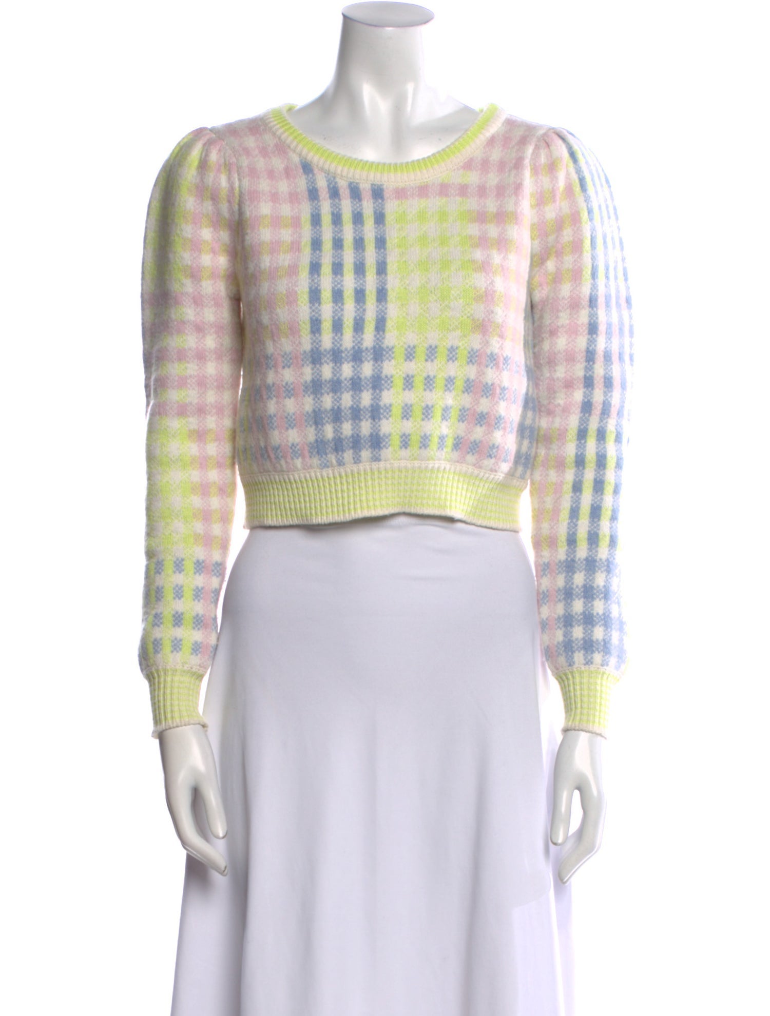 LoveShackFancy Plaid Print Crew Neck Sweater