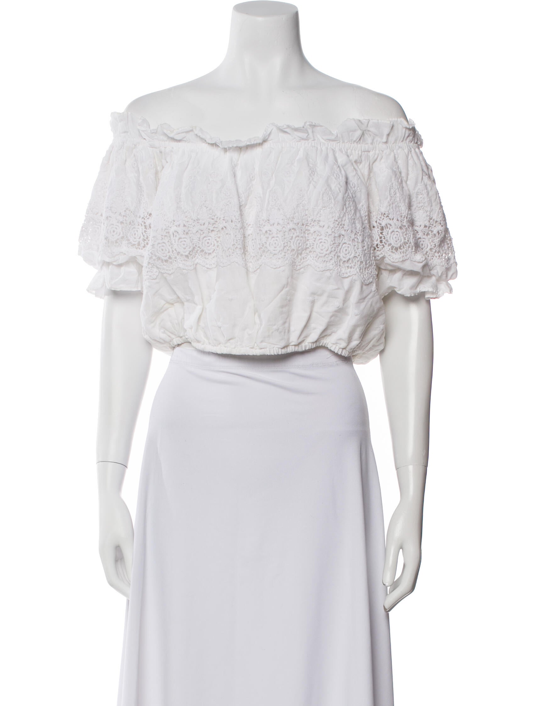 LoveShackFancy Off-The-Shoulder Short Sleeve Crop Top