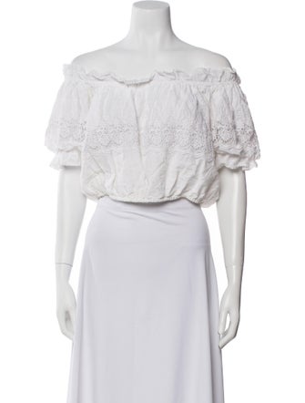 LoveShackFancy Off-The-Shoulder Short Sleeve Crop Top