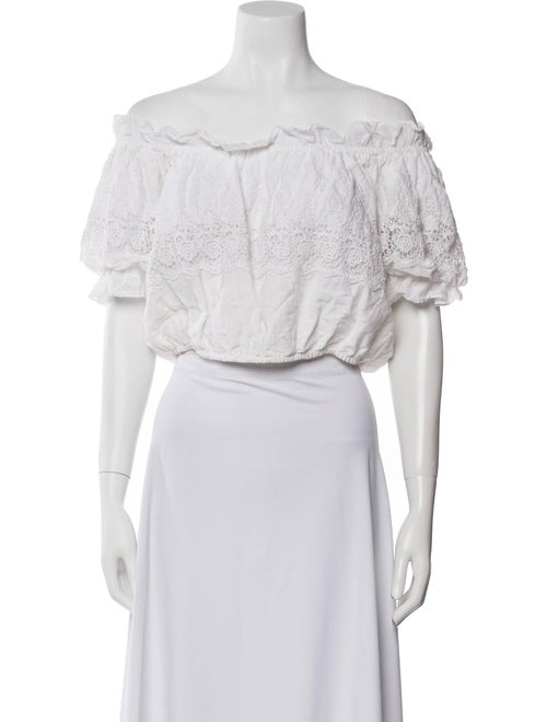 LoveShackFancy Off-The-Shoulder Short Sleeve Crop Top