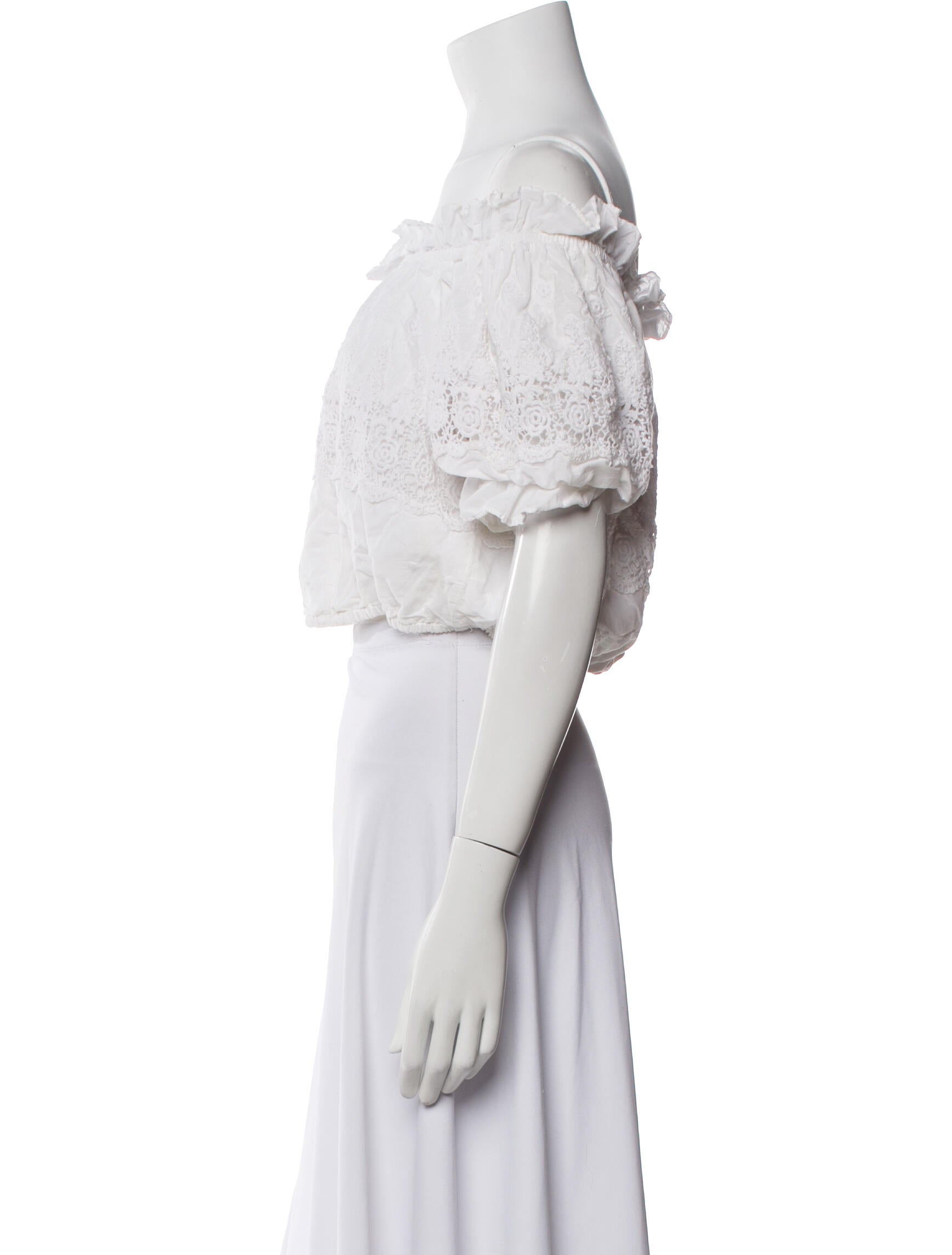 LoveShackFancy Off-The-Shoulder Short Sleeve Crop Top