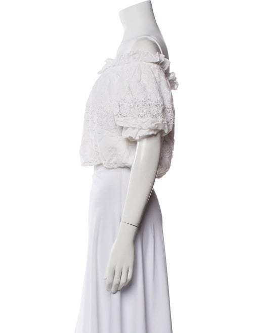 LoveShackFancy Off-The-Shoulder Short Sleeve Crop Top