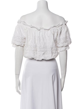 LoveShackFancy Off-The-Shoulder Short Sleeve Crop Top