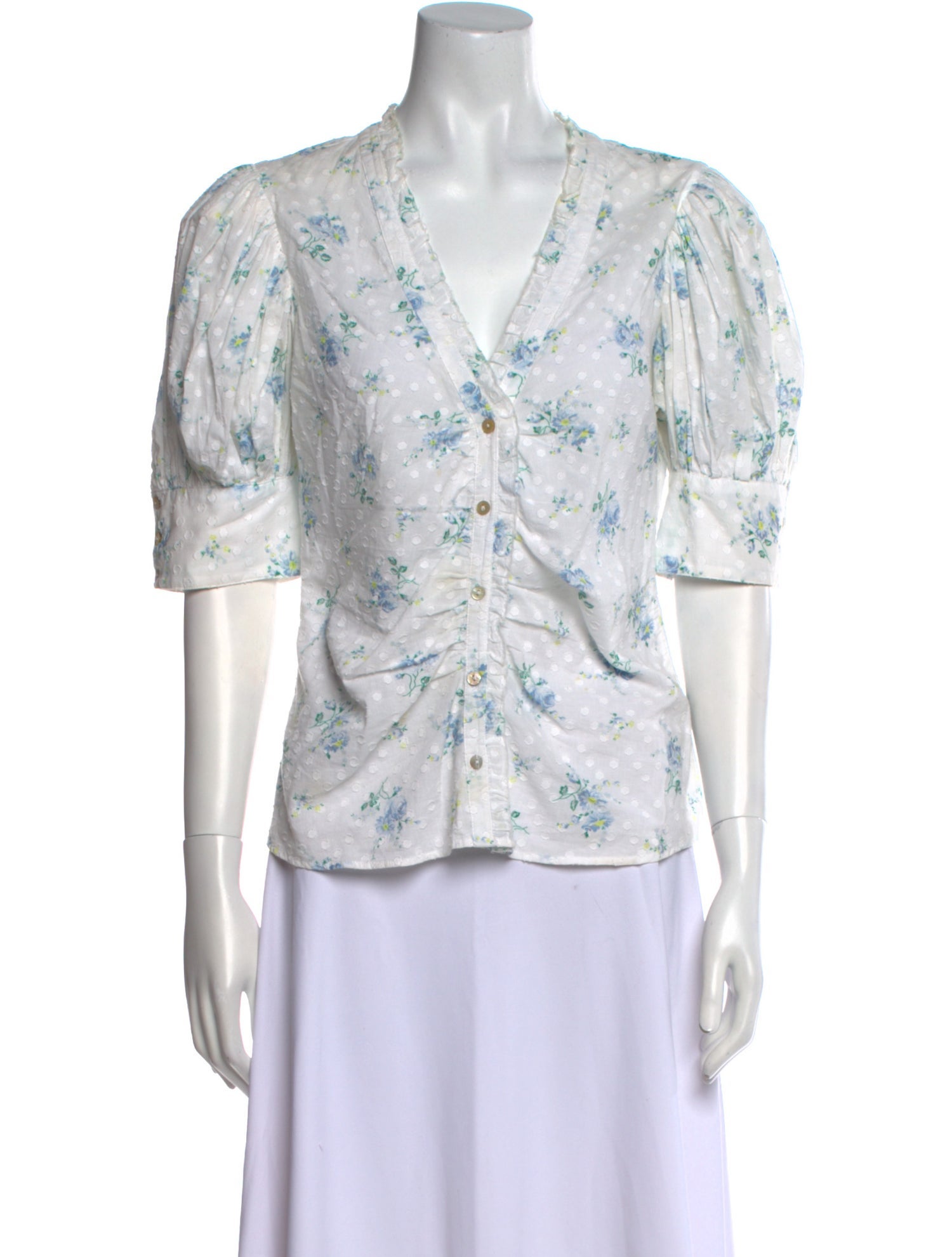 LoveShackFancy Floral Print V-Neck Blouse