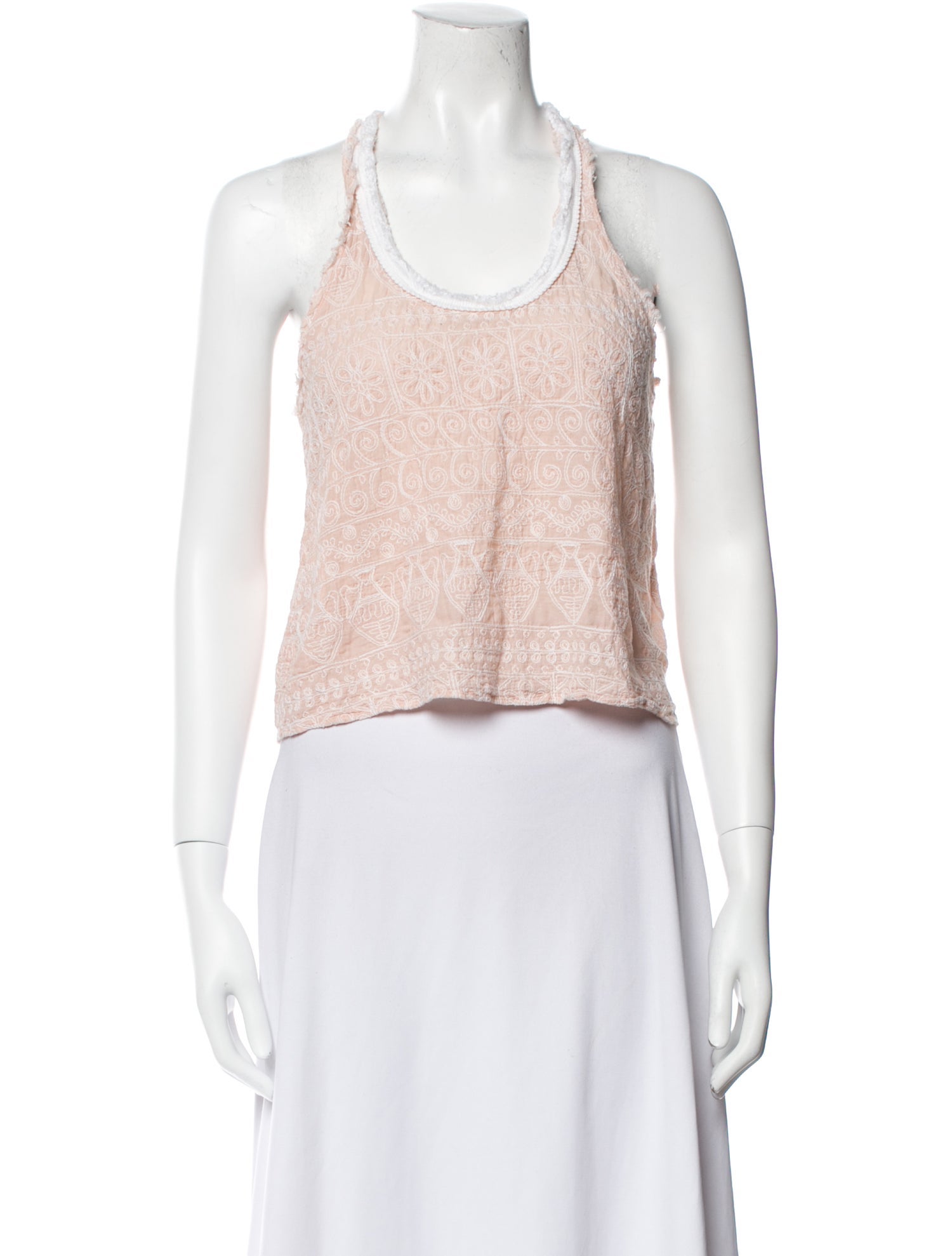 LoveShackFancy Scoop Neck Sleeveless Crop Top