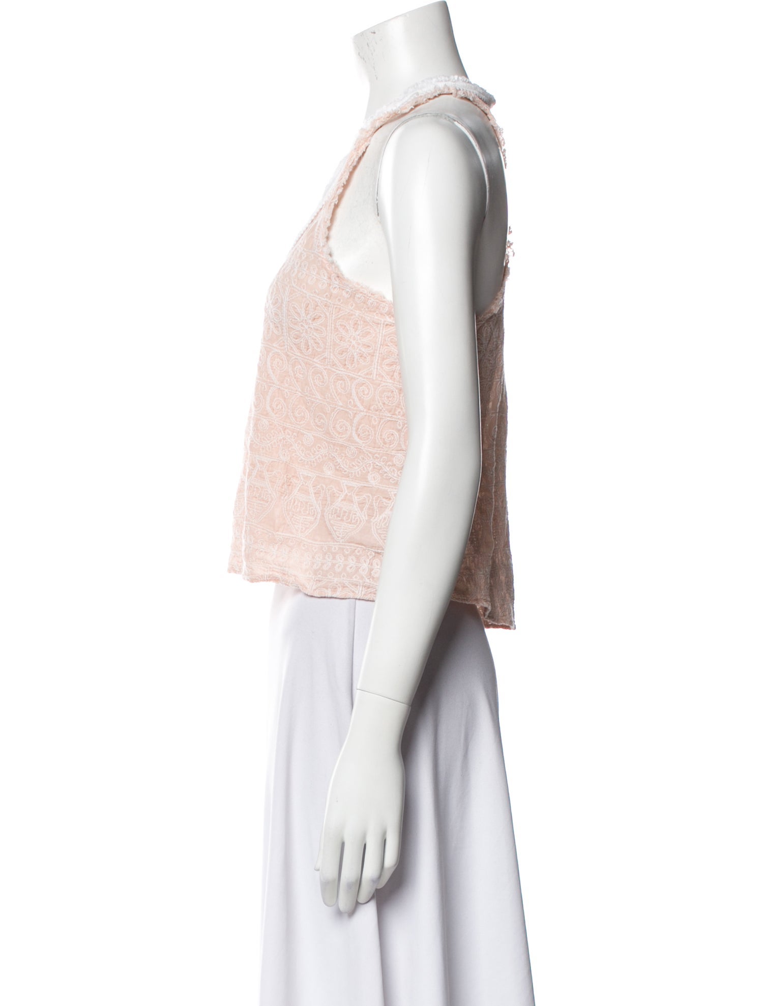 LoveShackFancy Scoop Neck Sleeveless Crop Top