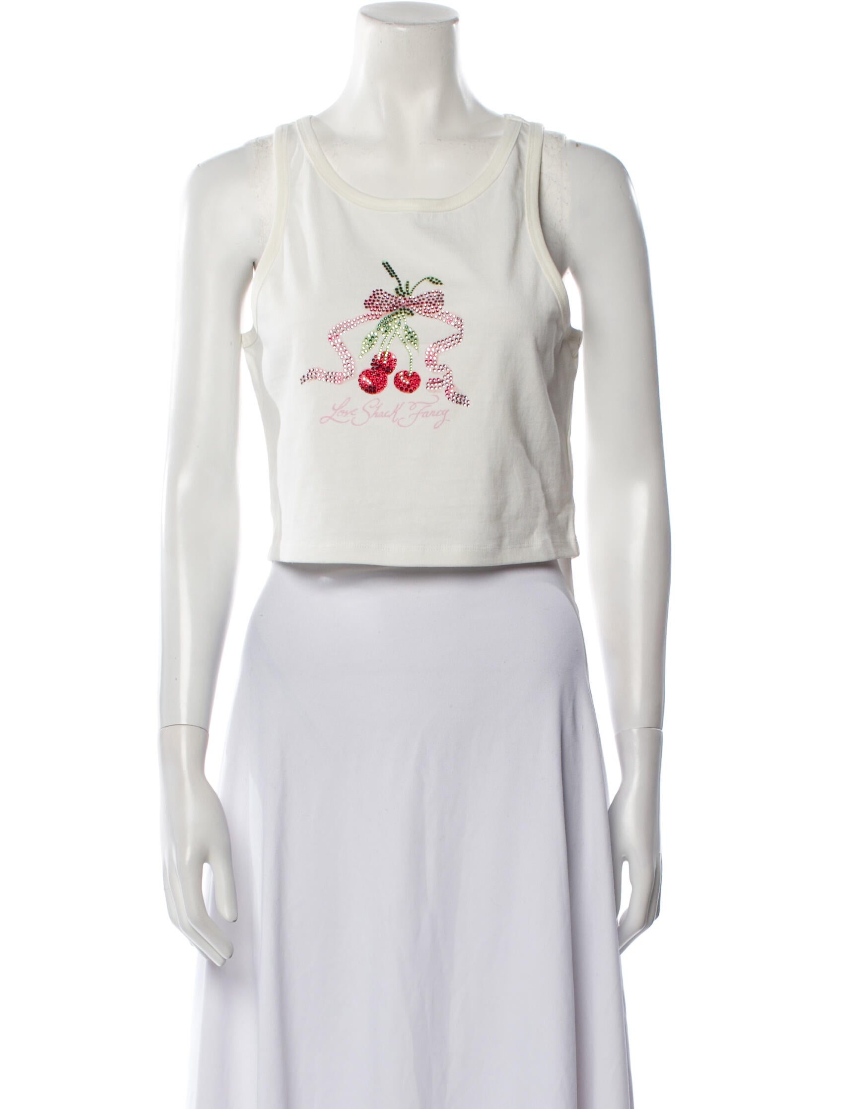 LoveShackFancy Graphic Print Scoop Neck Crop Top