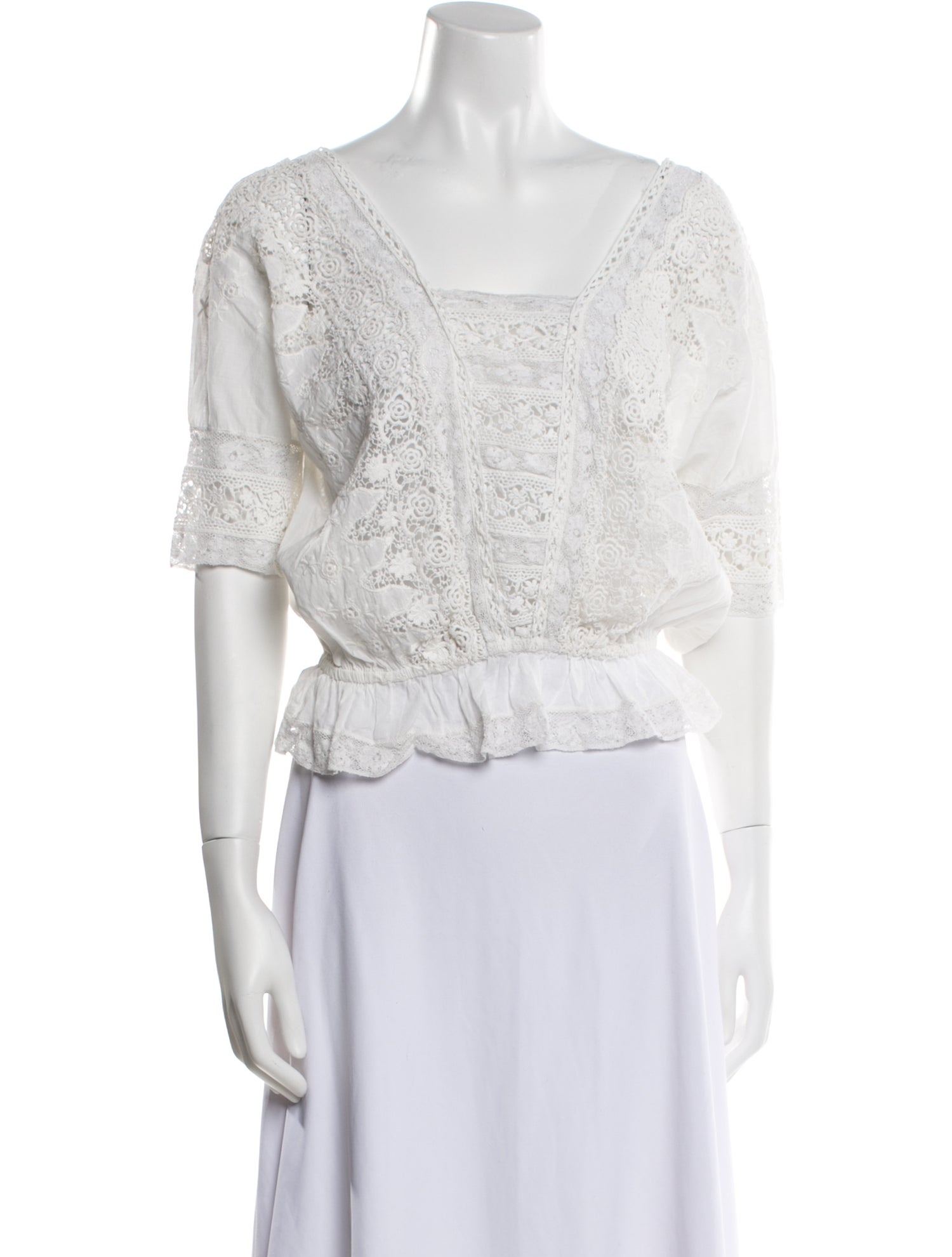 LoveShackFancy Lace Pattern Square Neckline Crop Top