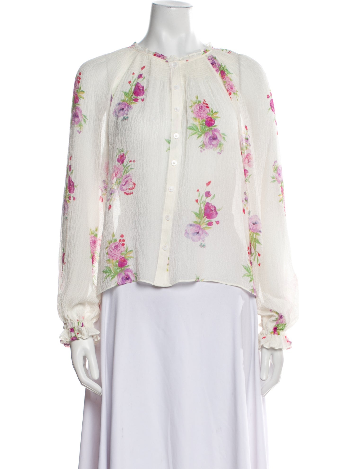 LoveShackFancy Silk Floral Print Blouse